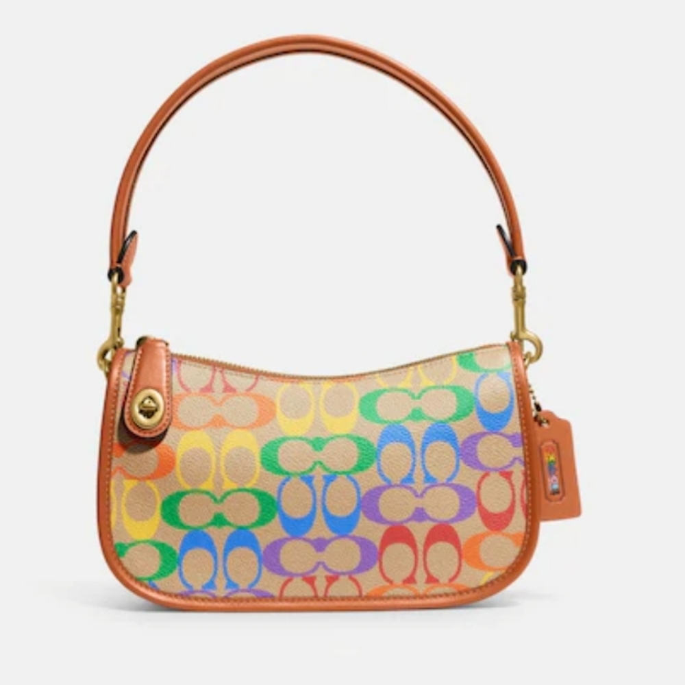 Coach Pink and Yellow Shoulder Bag with Signature Style